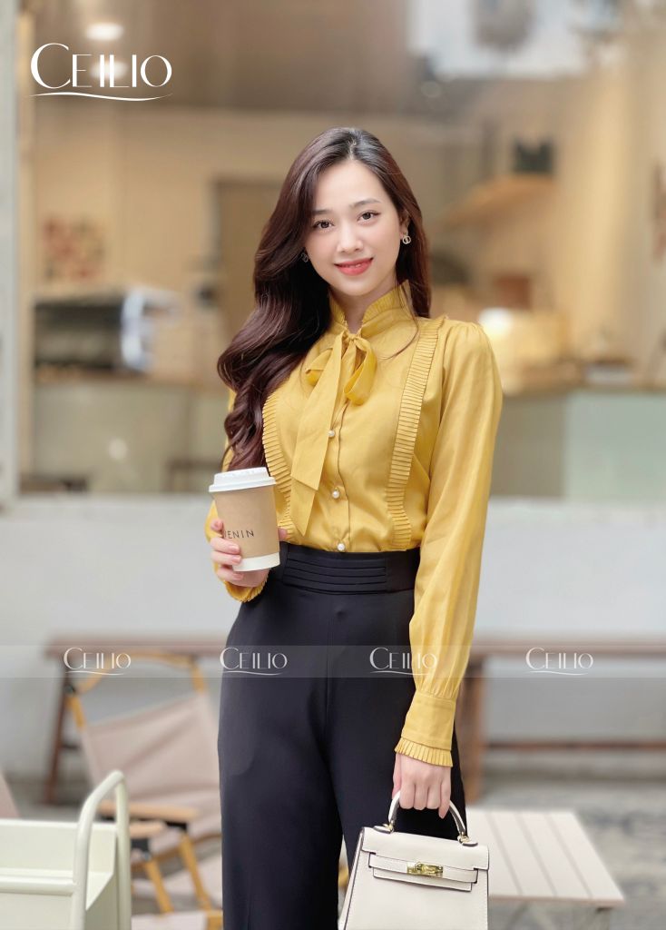 SM38 CC Vàng Sơ mi phối dập li