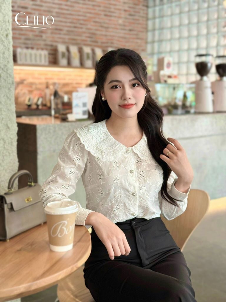 SM304 DD Sơ Mi Cổ Ren Bèo