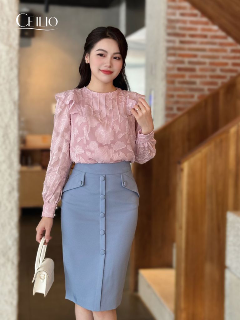 SM224 Hồng CL Sơ mi ren ép