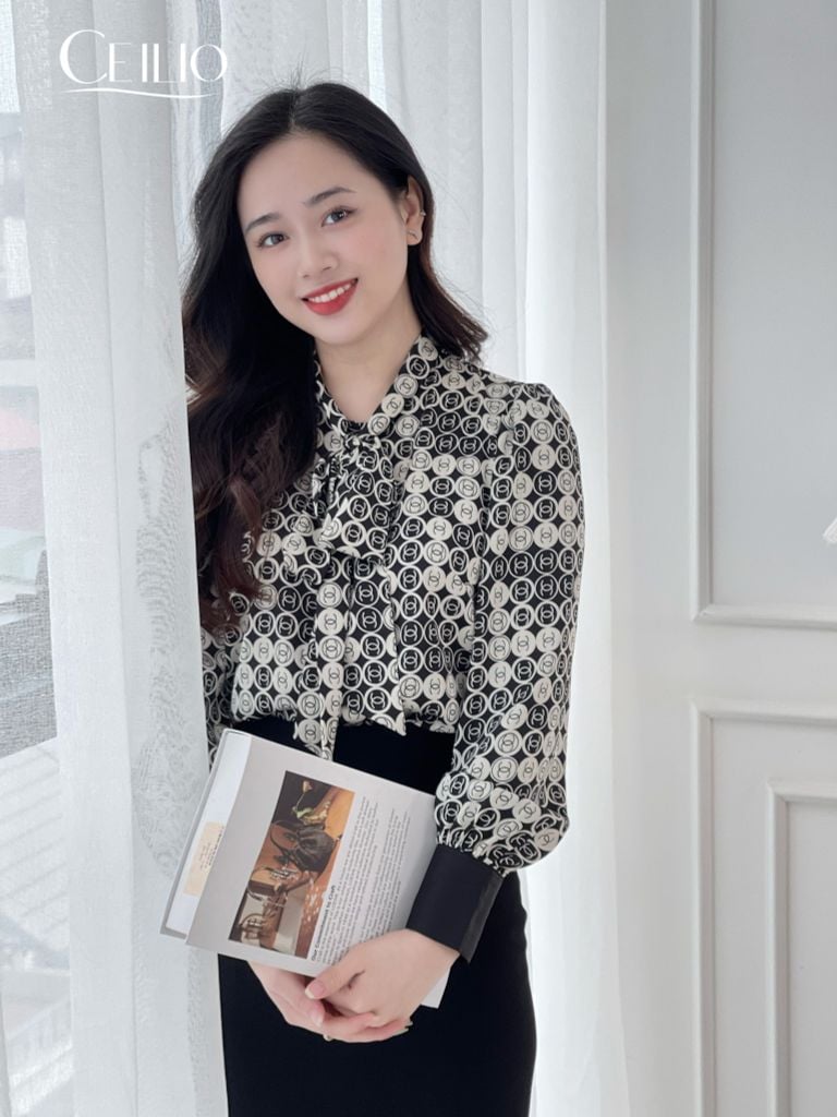 SM104 HL sơ mi họa tiết chanel