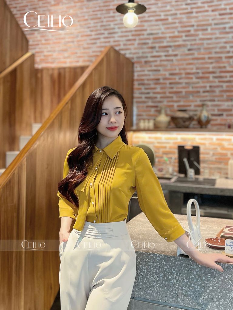 SM97 CD Vàng Sơ mi xếp ly