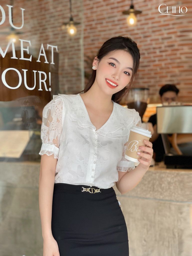 SM137 CE sơ mi CT butterfly cổ bèo kép
