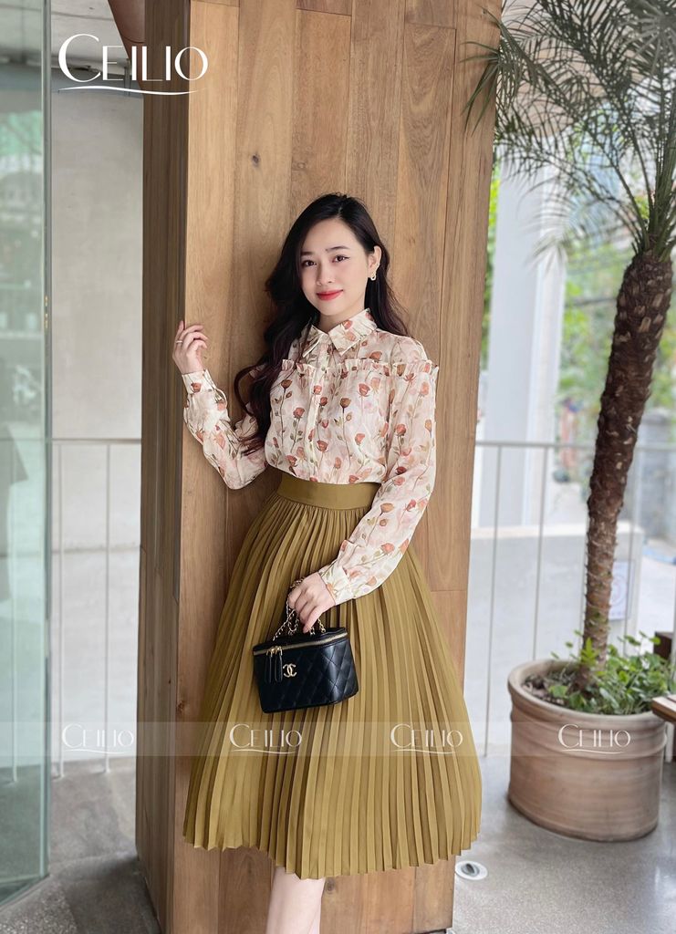 SM113 CE sơ mi hoa bèo ngực tay