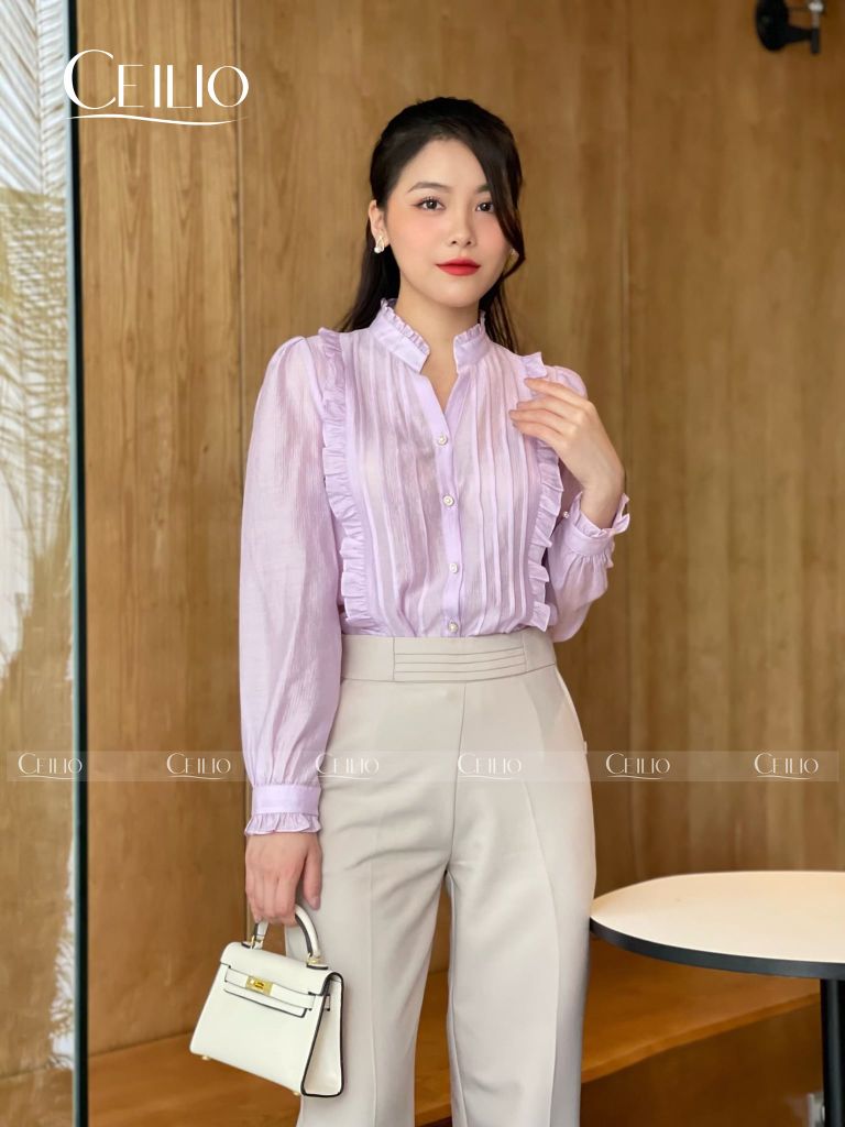 SM119 CE Tím sơ mi chiết ly viền bèo