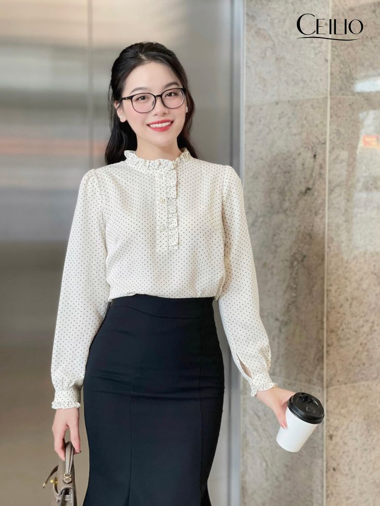 SM217 CK sơ mi Kem chấm bi