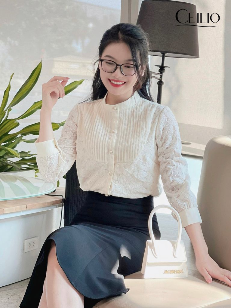 SM182 CH Kem sơ mi ren phối chiết li ngực