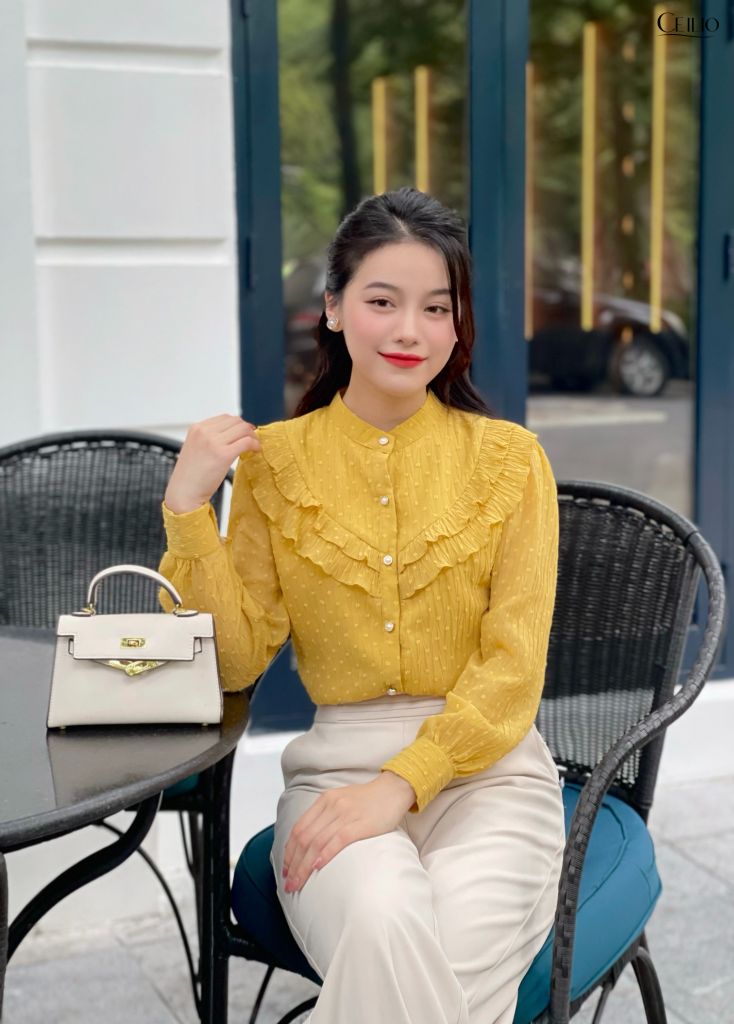 SM213 CK Sơ mi vàng bèo kép