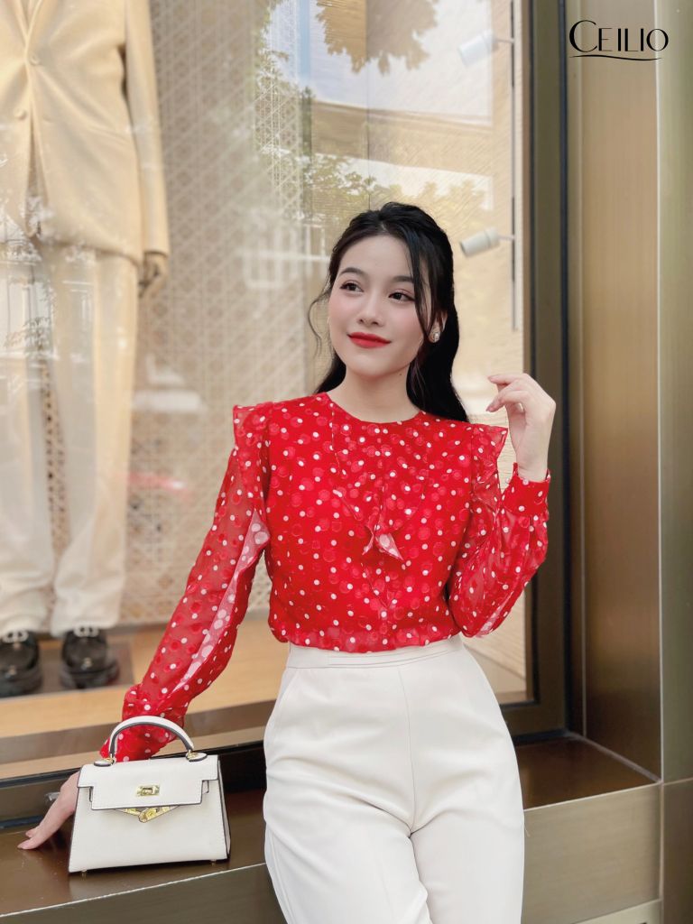 SM214 CK sơ mi đỏ chấm bi