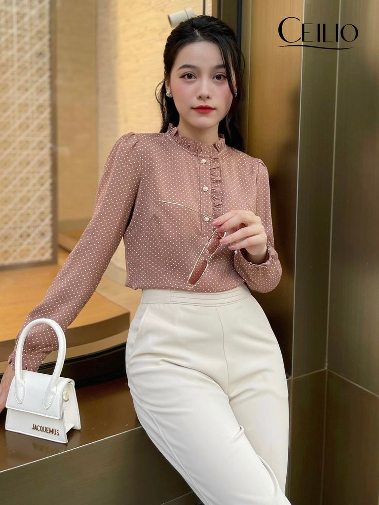 SM216 CK sơ mi Nâu chấm bi