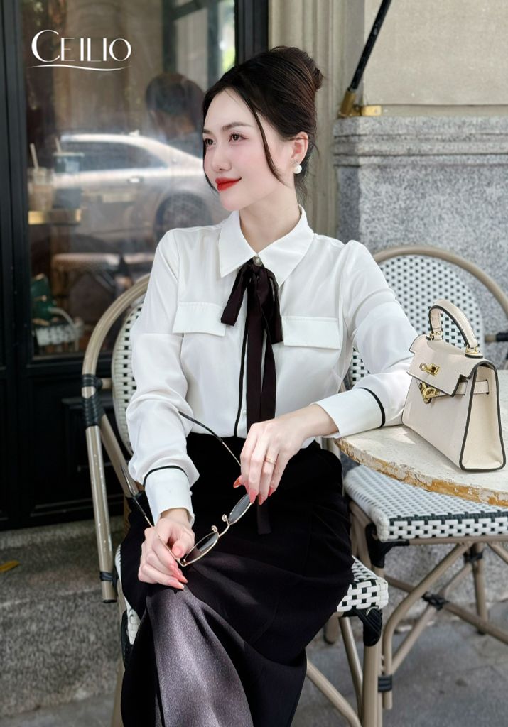 SM344 DH SoMi Trắng Cổ Buộc Nơ Đen