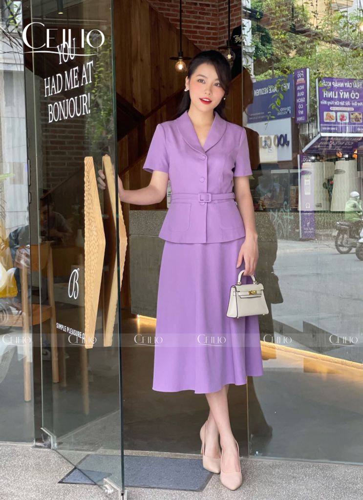 KG09 Tím áo ký giả-CV106 Tím chân váy dáng A