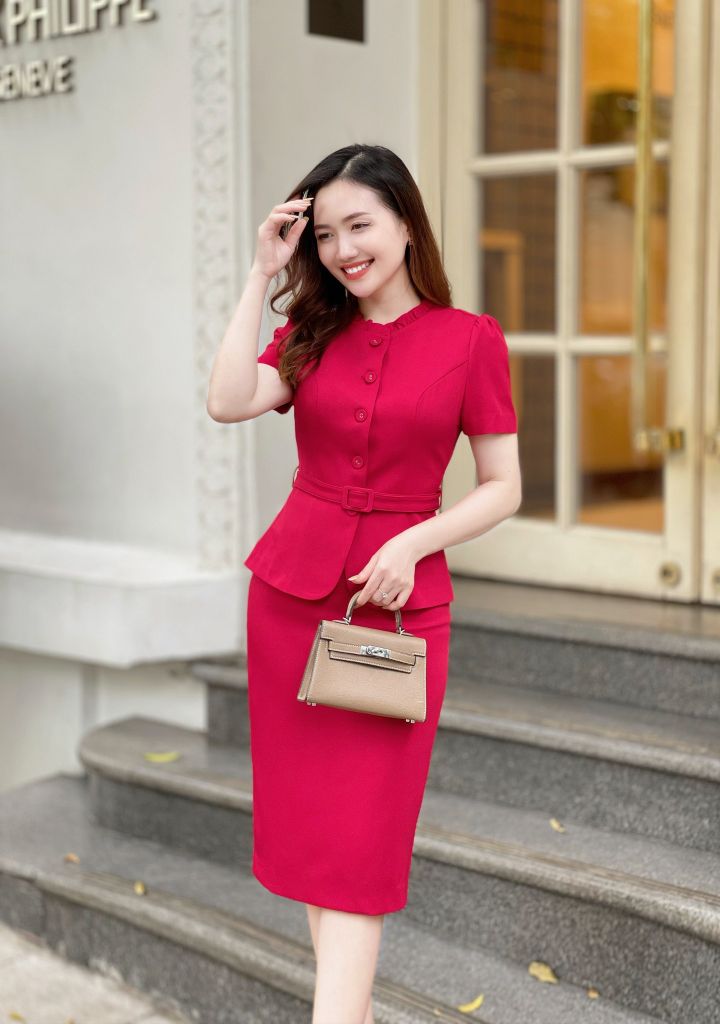 KG03 Áo kí giả cổ bèo đai eo