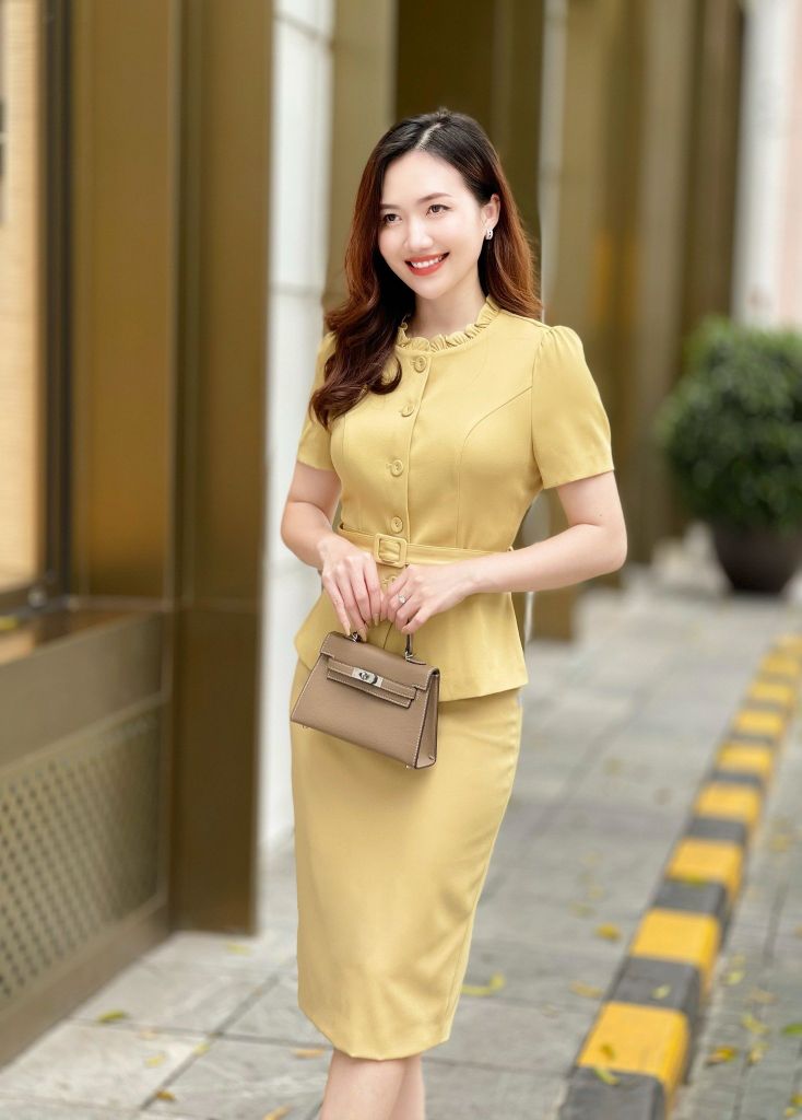 KG03 Áo kí giả cổ bèo đai eo