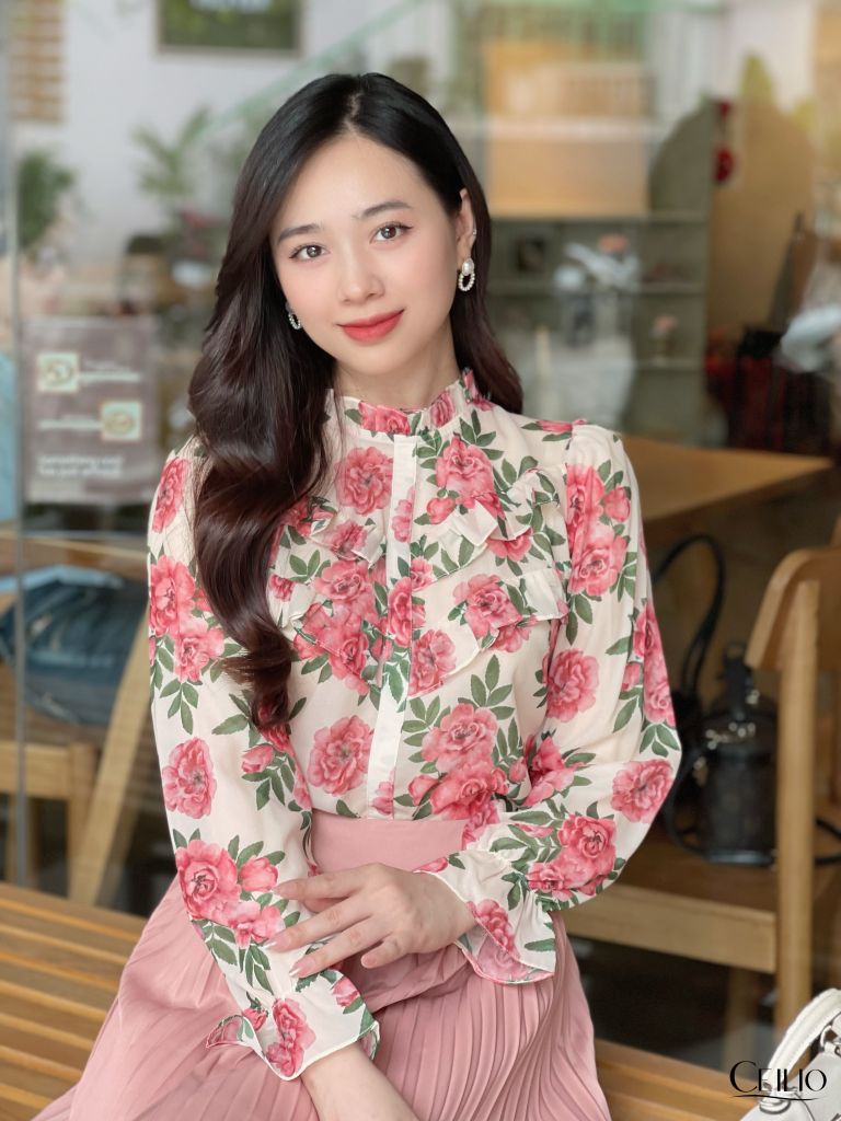 SM04 CB sơ mi hoa ngực bèo kép