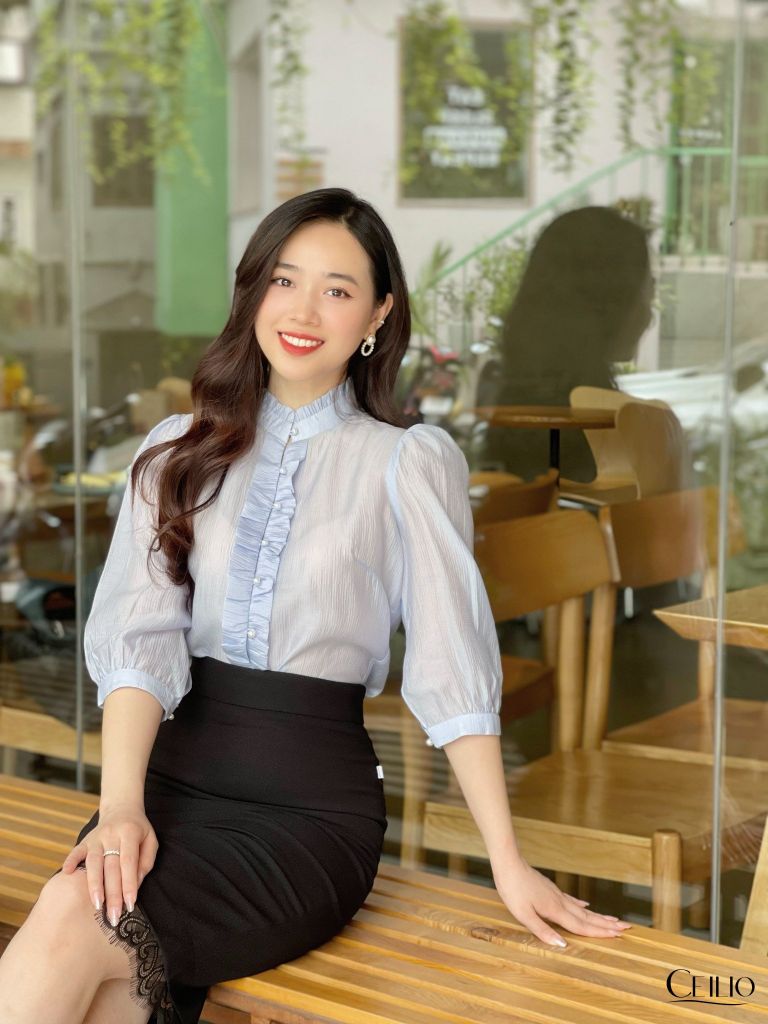 SM133 CE Xanh sơ mi vạt bèo tay lỡ