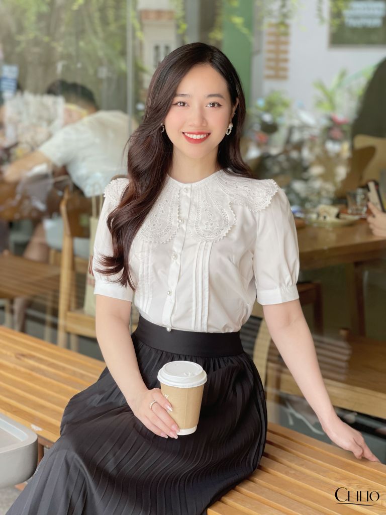 SM154 CF sơ mi CT cổ ren 3 ly dọc