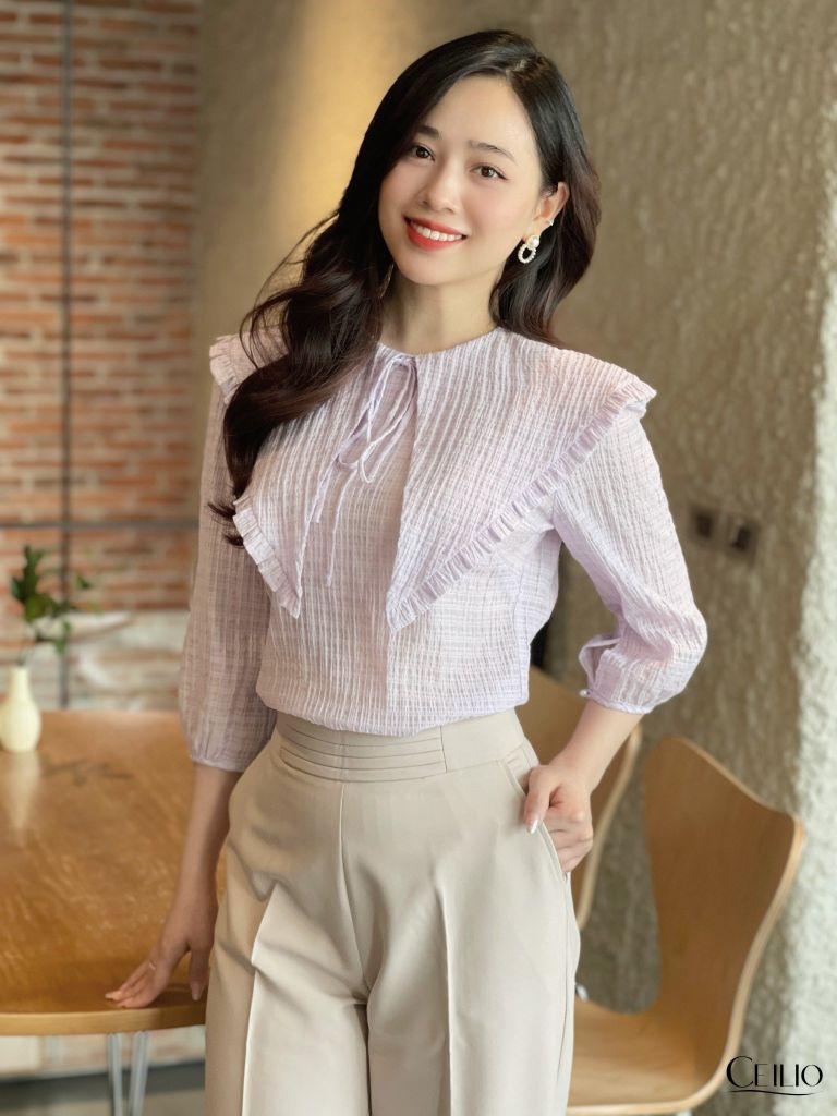 SM168 CG Tím tay lỡ cổ viền bèo