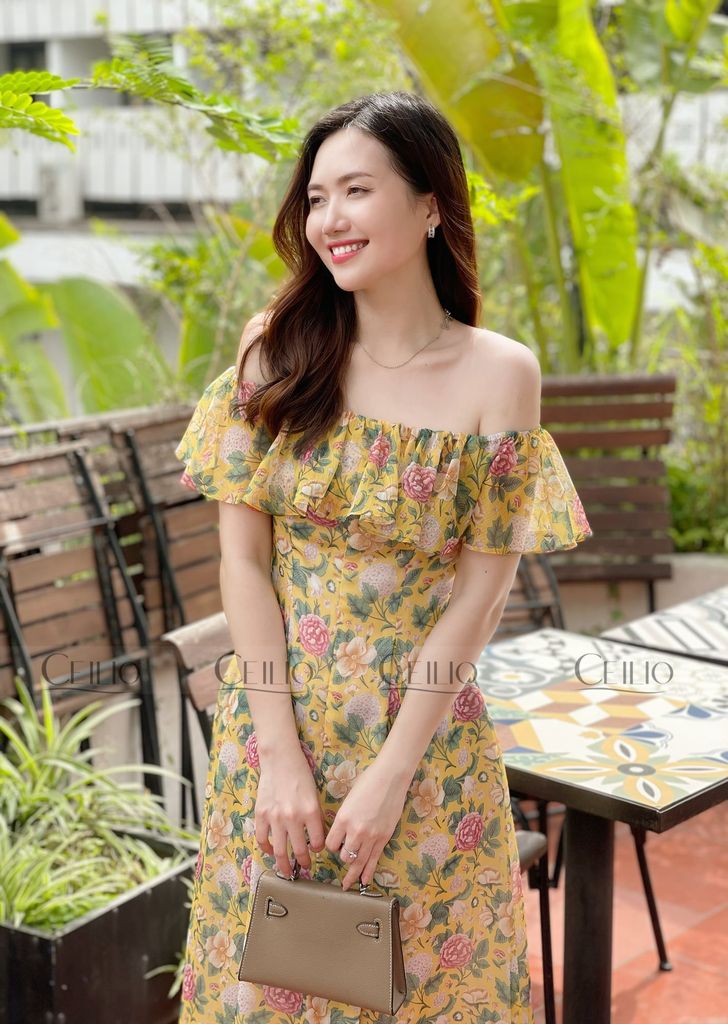 DH V19 Maxi trễ vai hoa mẫu đơn