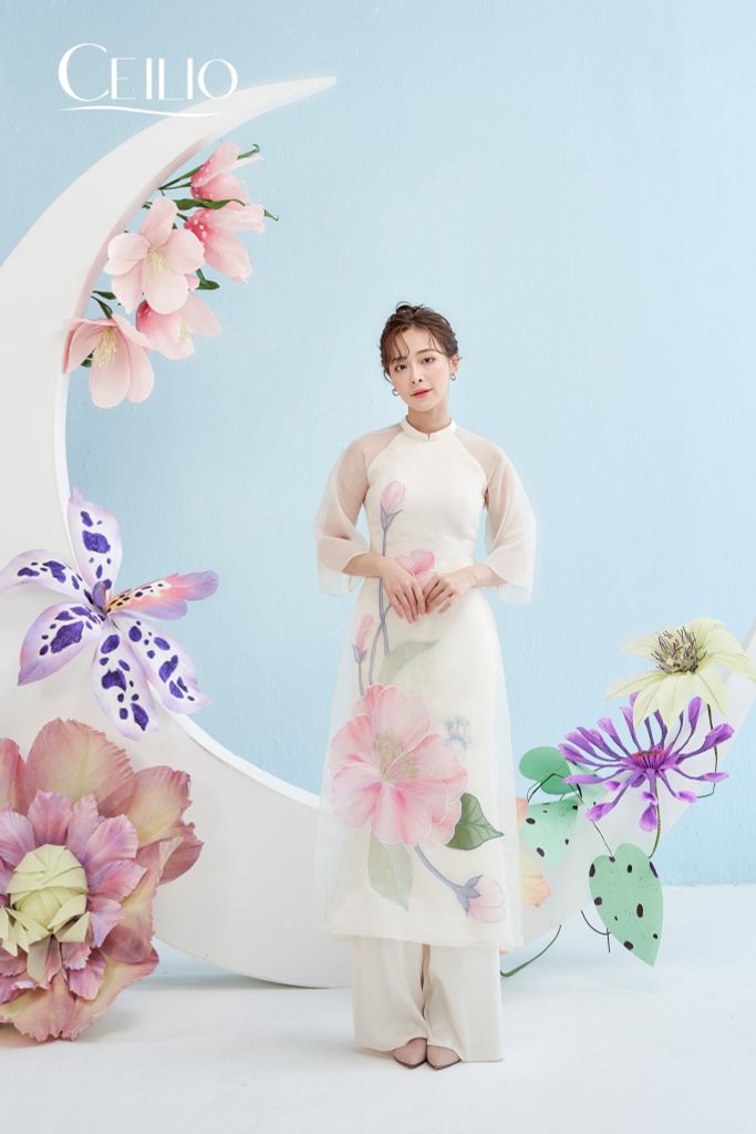 AD028 Áo Dài organza Mẫu Đơn