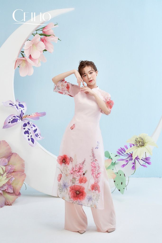 AD012 Áo Dài organza Ngọc Diễm