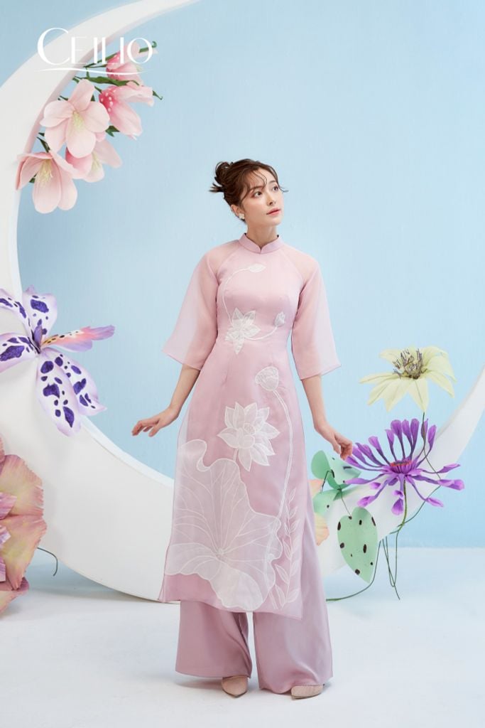 AD030 Áo Dài organza Bạch Liên