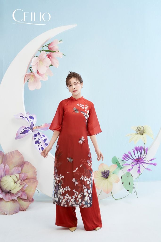 AD010 Áo Dài organza Diệp Đan