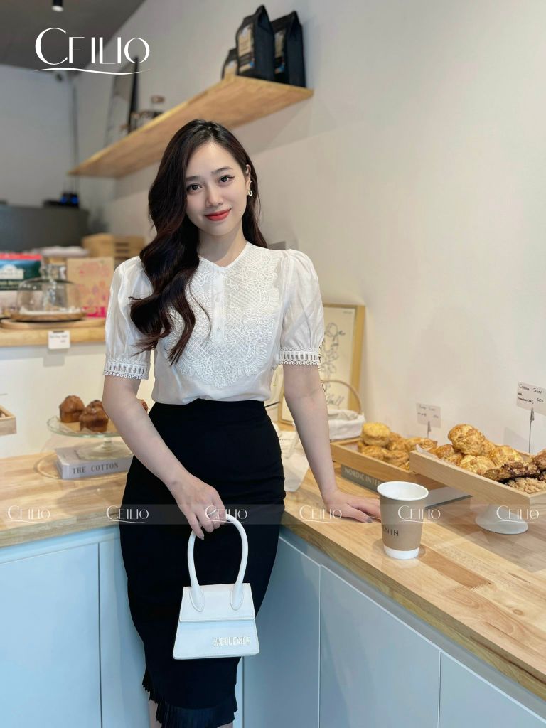 SM25 CC sơ mi tay cộc đáp ren