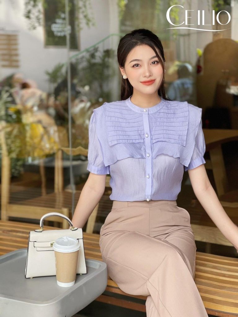 SM116 CE sơ mi CT cổ bèo kép chiết ly
