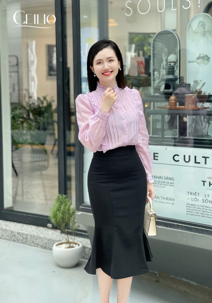SM119 CE Tím sơ mi chiết ly viền bèo