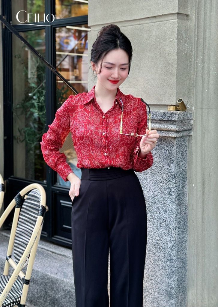 SM312 DE Sơ Mi Đỏ Loang