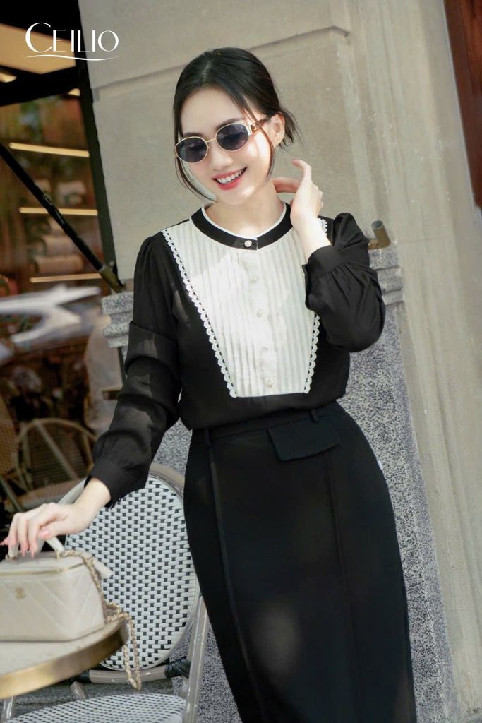 SM365 Somi Đen Phối Xếp Ly