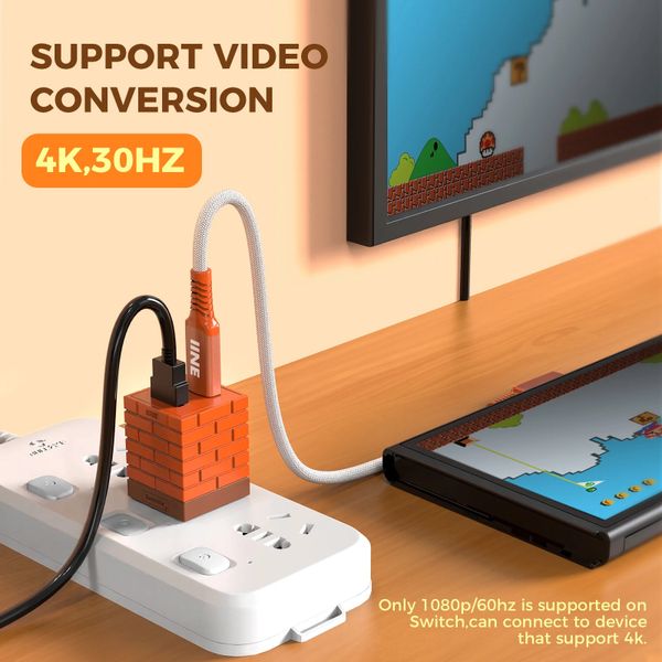 IINE 2-in-1 Mini 20W Charging & Video Converter cho Switch 4K30HZ 1080P60HZ