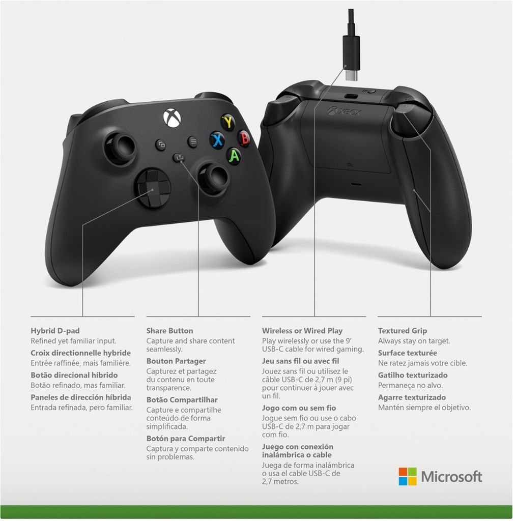 Tay Cầm Xbox Series Wireless Controller Carbon Black Kèm Dây Cáp USB-C