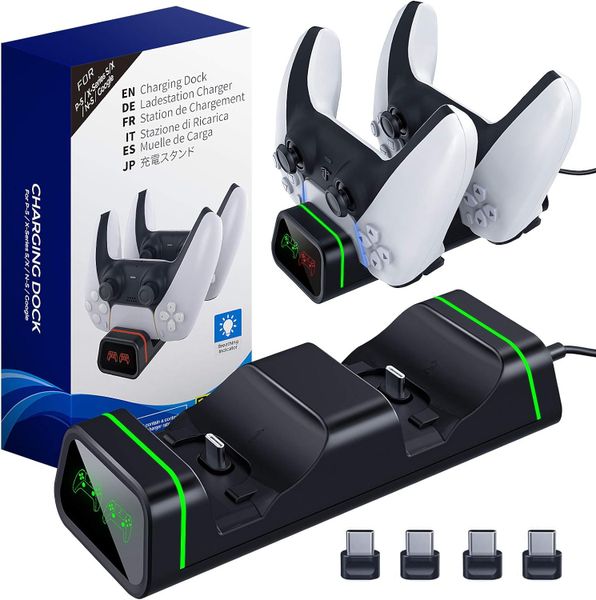 Đế sạc nhanh TiMOVO cho tay cầm PS5/Xbox/Switch Pro, tích hợp đèn LED, cảm biến ngắt sạc