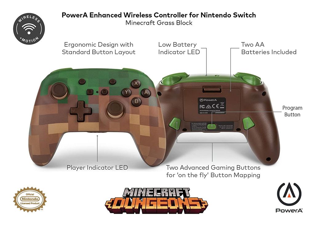 PowerA Enhanced Wireless Controller for Nintendo Switch - Minecraft Grass Block