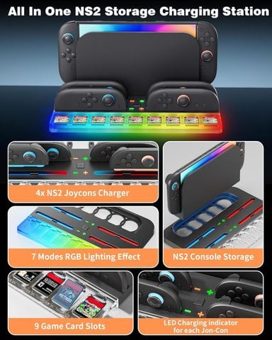 Đế Sạc Joy-Con Cho Nintendo Switch 2 – RGB & Khe Đựng Thẻ Game