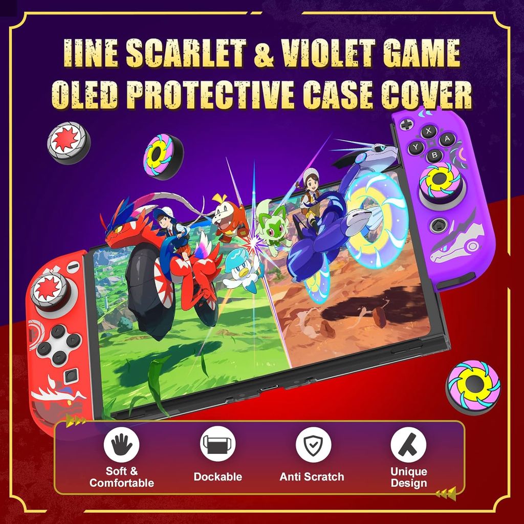IINE Bộ case ốp bảo vệ máy Nintendo OLED và Joy-Con Pokemon Scarlet Violet