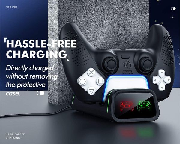 Đế sạc nhanh TiMOVO cho tay cầm PS5/Xbox/Switch Pro, tích hợp đèn LED, cảm biến ngắt sạc