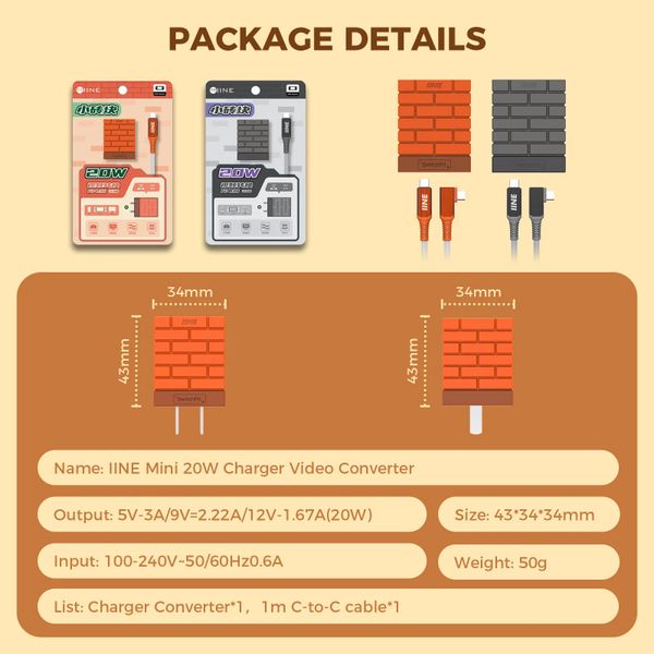 IINE 2-in-1 Mini 20W Charging & Video Converter cho Switch 4K30HZ 1080P60HZ