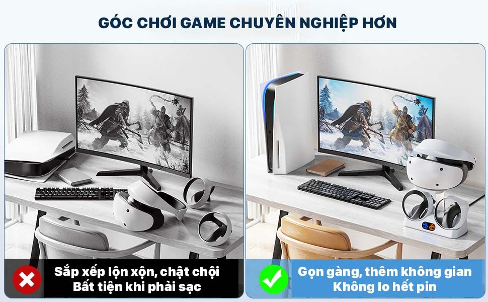 Bộ giá đỡ kính PS VR2 kèm sạc từ hai tay cầm Sense VR2 - Dobe TP5 2515