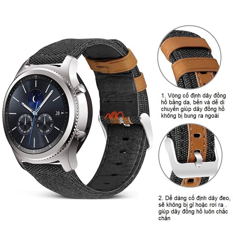 Dây Đeo Vải Kaki viền Da Samsung Watch 3