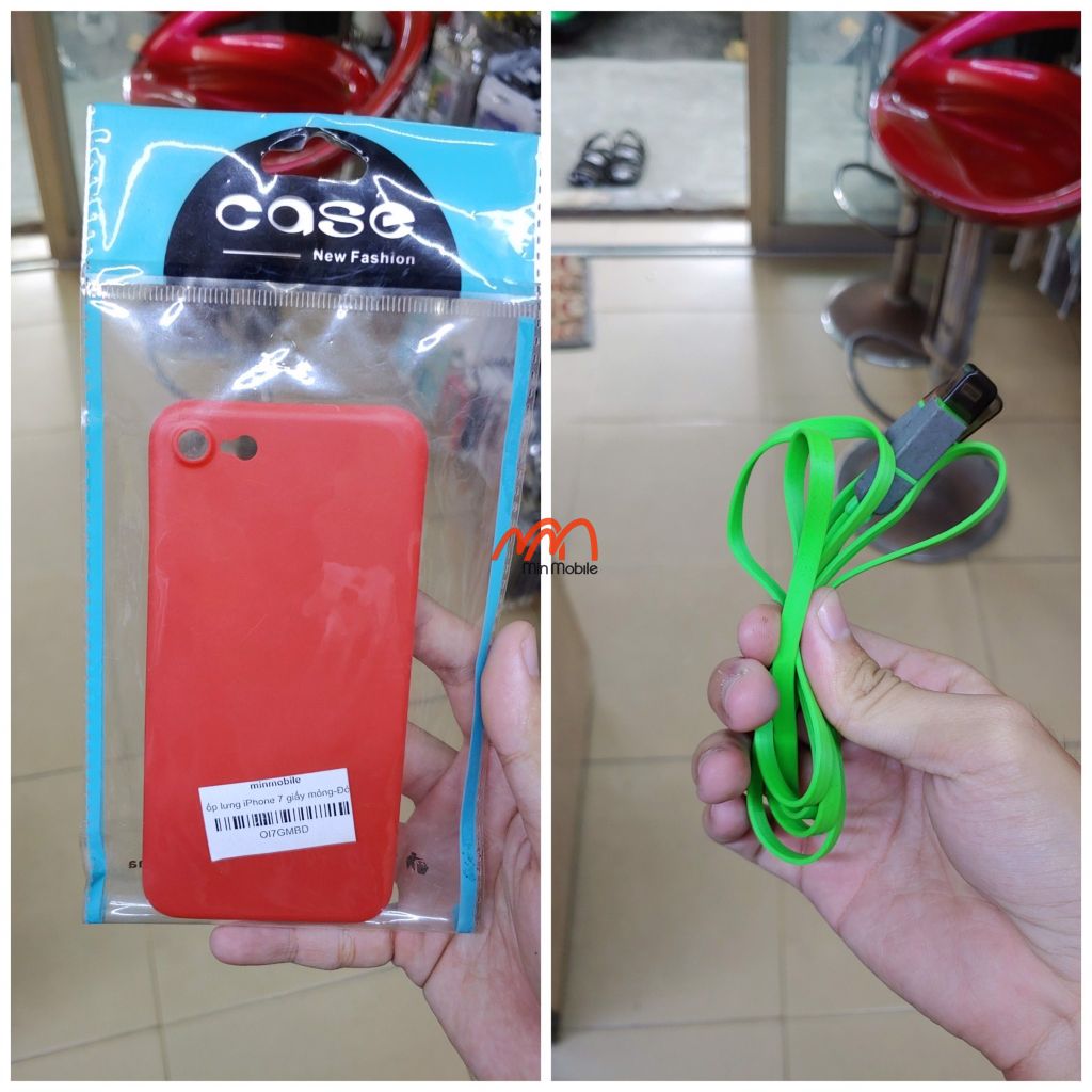 [Mua 1 tặng 1 ] Ốp lưng Iphone 7 giấy mỏng đỏ tặng cáp Lightning kèm đầu Micro USB