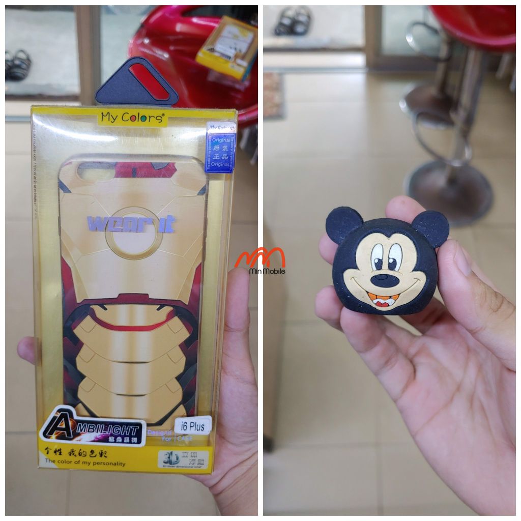 [Mua 1 tặng 1] Ốp lưng Iphone 6 Plus Silicon hình Siêu anh hùng tặng kèm Bảo vệ cốc sạc hình chuột Mickey