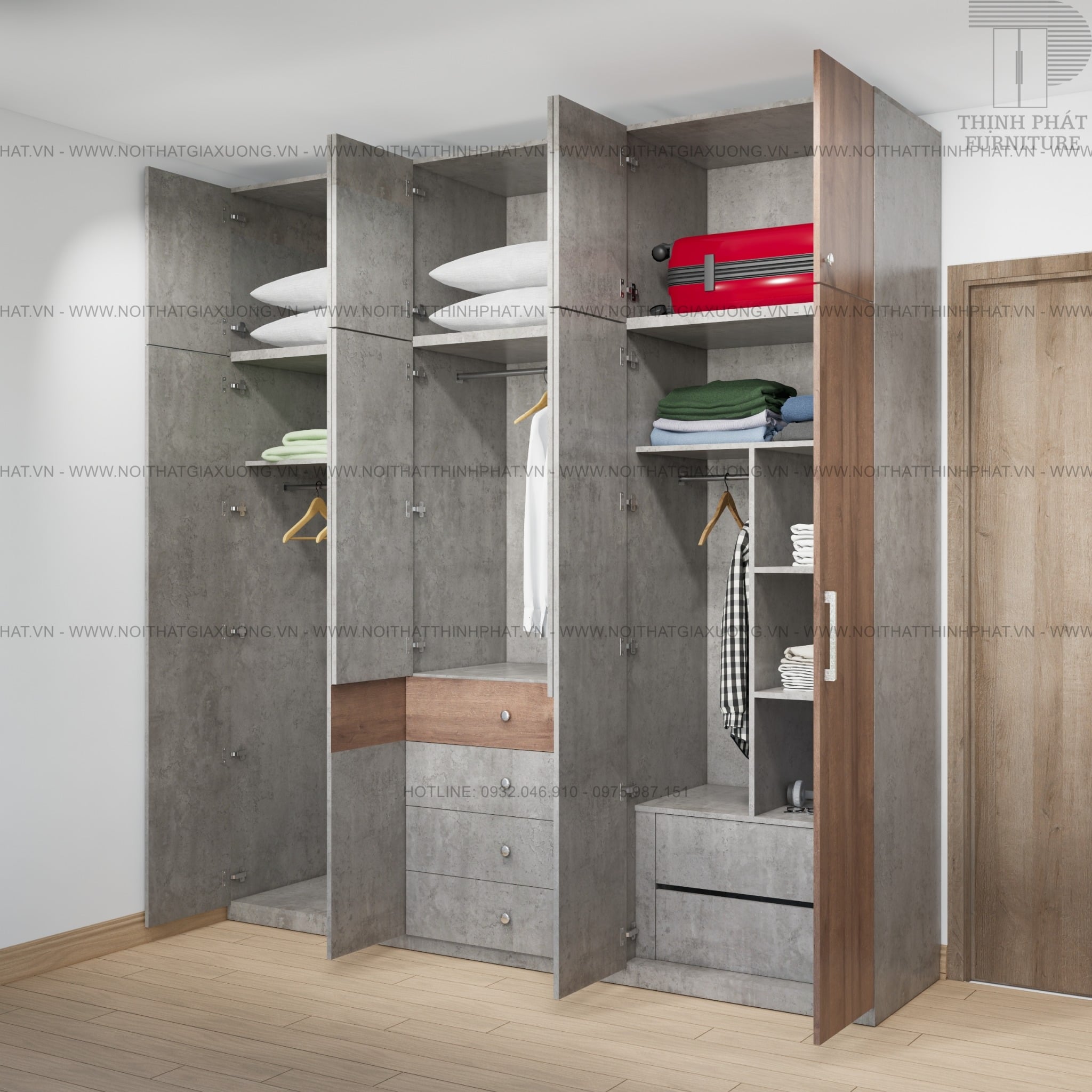 TỦ QUẦN ÁO GỖ CÔNG NGHIỆP MDF 60 ( 2M4 x 2M6) Nội Thất Giá Xưởng