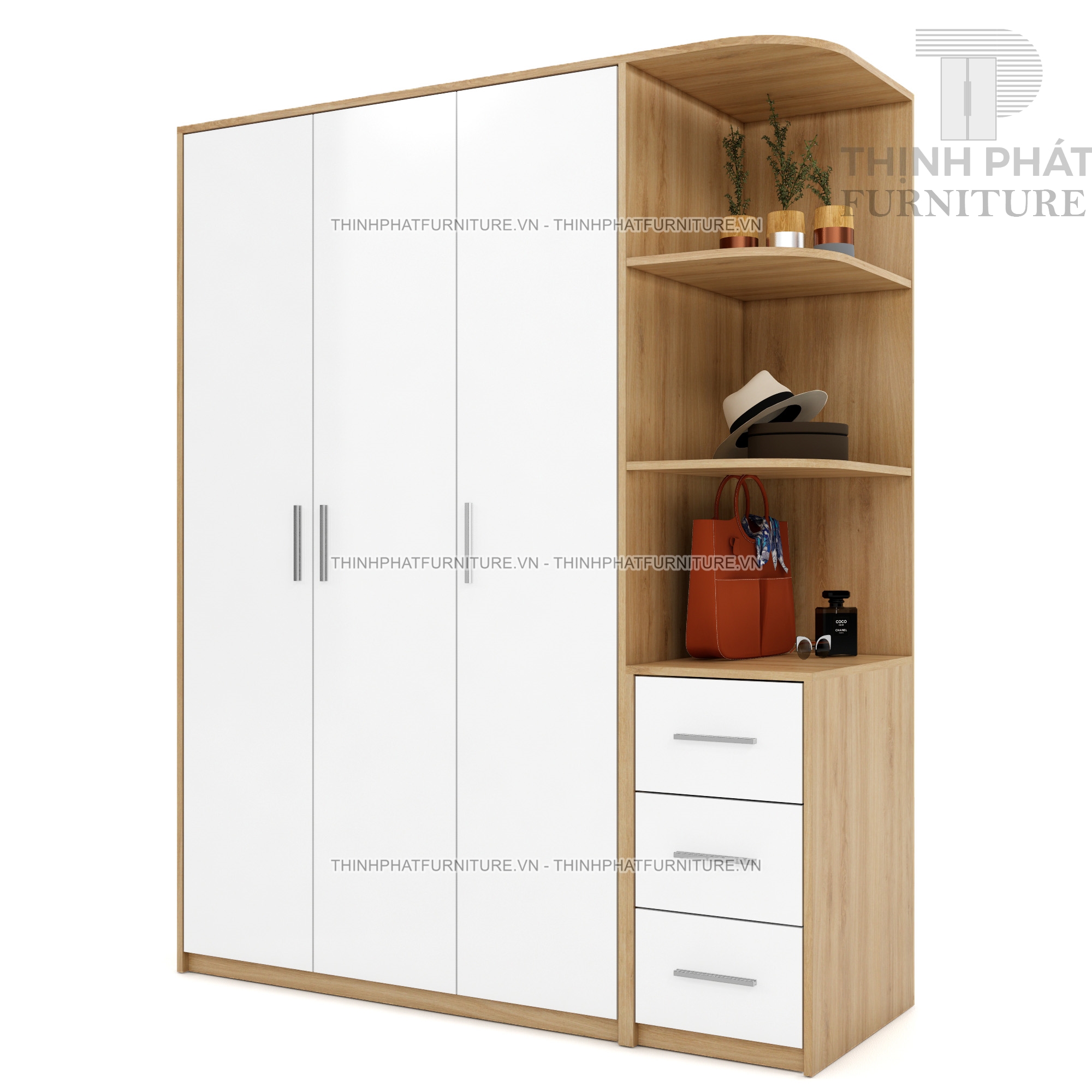 Tủ Quần Áo 1m6 X 2m Cửa Mở Kèm Kệ Trang Trí Bo Góc, Hiện Đại Nội Thất ...