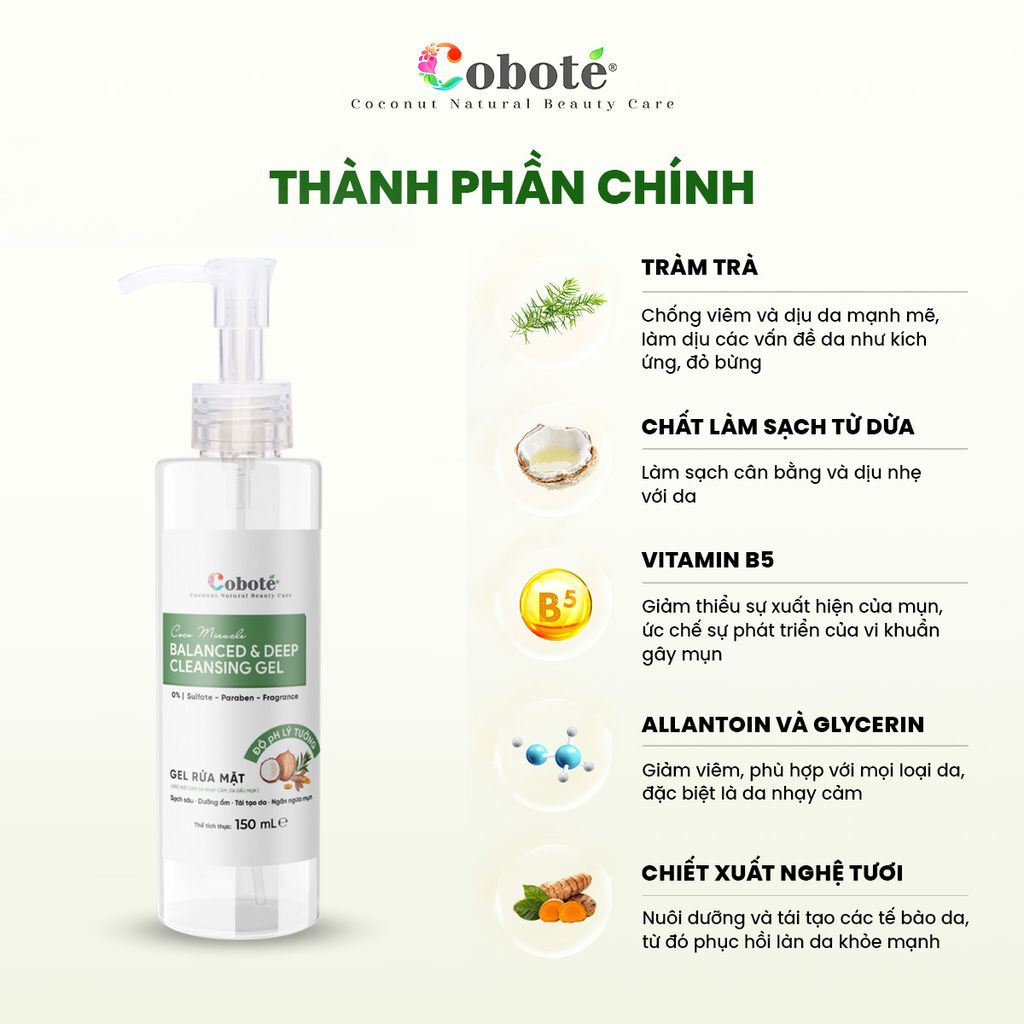 Gel Rửa mặt cho da dầu mụn nhạy cảm - Coco Miracle Balanced and Deep Cleansing Gel