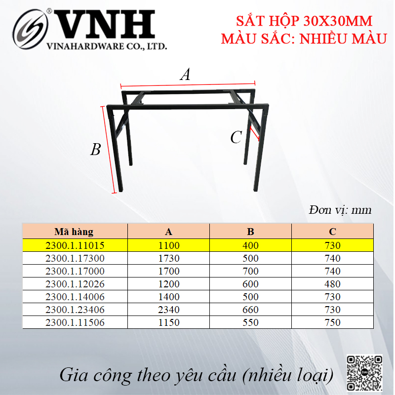 Bộ khung sắt chân bàn gấp xếp gọn, sắt hộp 30mm, 1730x500x740mm, hàng