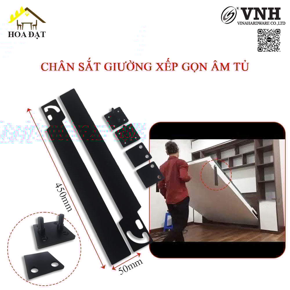 Chân sắt giường xếp gọn âm tủ Vinahardware cao 450mm - VN2923372-VN2923372