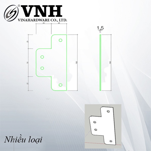 Ke góc Vinahardware kích thước 100x50x1.5mm, xi màu giả cổ - VNH10050