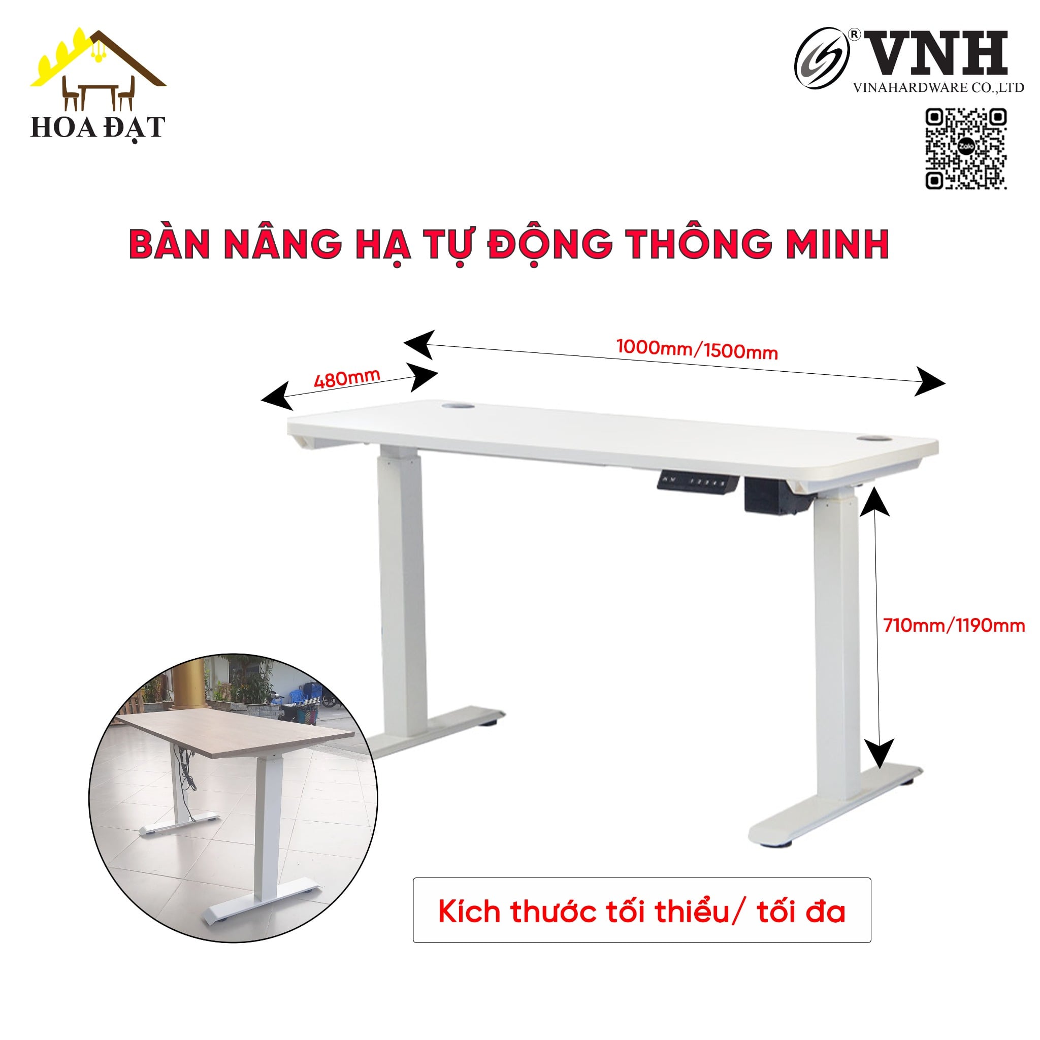 Khung bàn làm việc đứng điều chỉnh tự động Vinahardware, độ cao 2 tầng - VNH101122